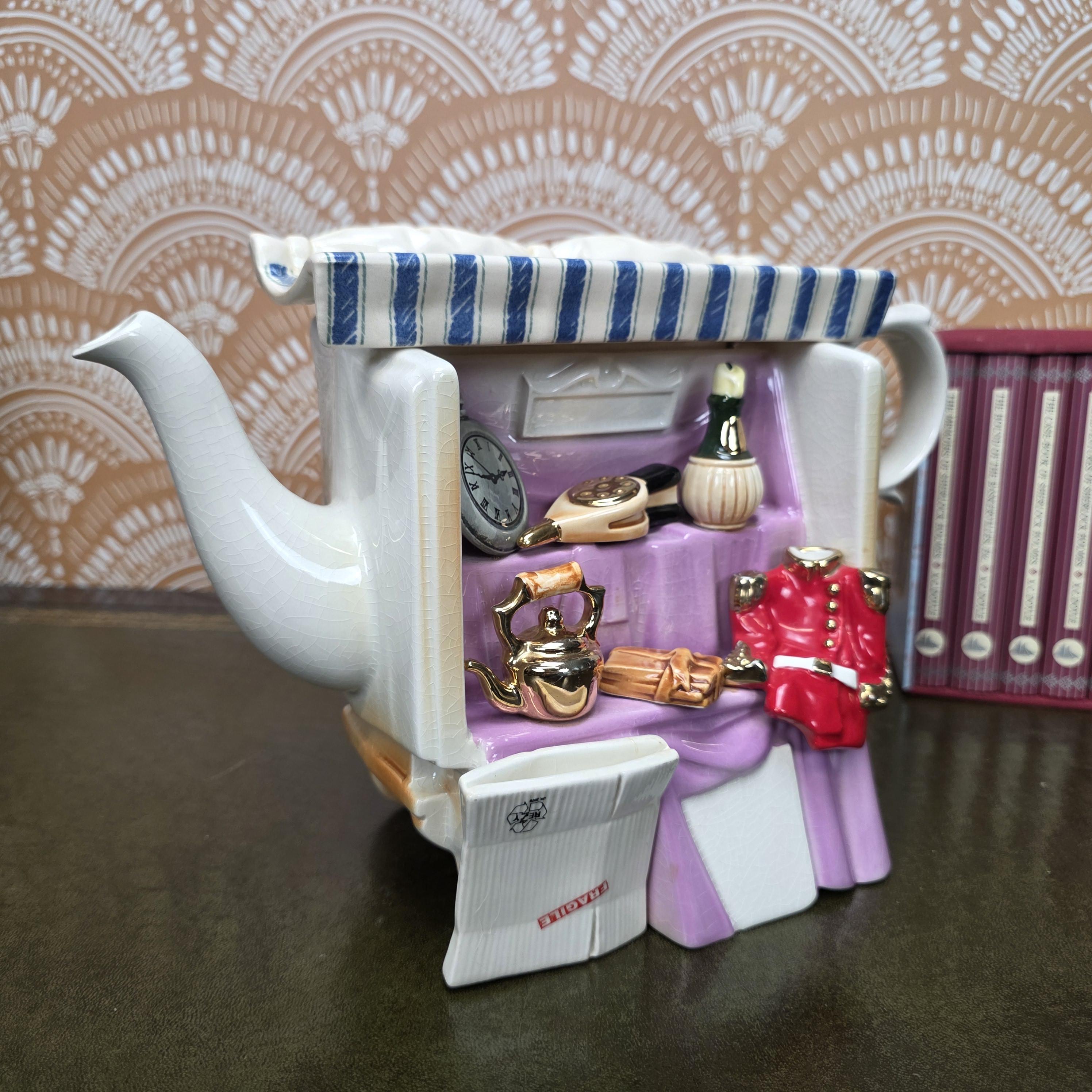 Vintage Novelty Teapot Market Stall Scene Ceramic Hand Painted Figurative Display Piece Collectible Kitchen