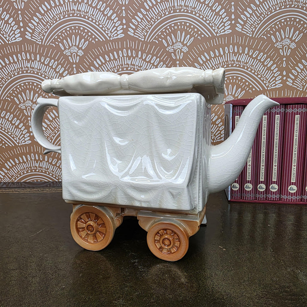 Vintage Novelty Teapot Market Stall Scene Ceramic Hand Painted Figurative Display Piece Collectible Kitchen