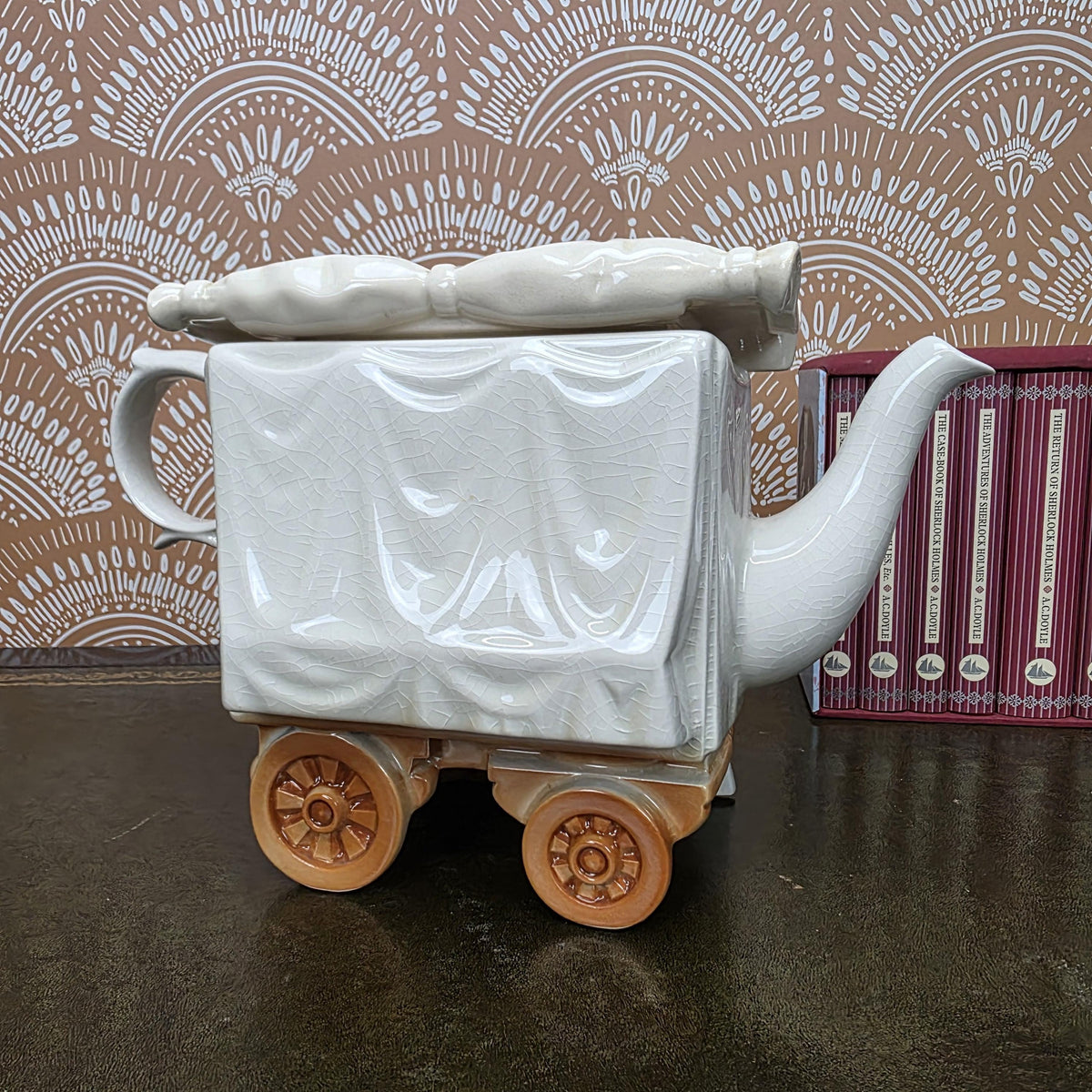 Vintage Novelty Teapot Market Stall Scene Ceramic Hand Painted Figurative Display Piece Collectible Kitchen