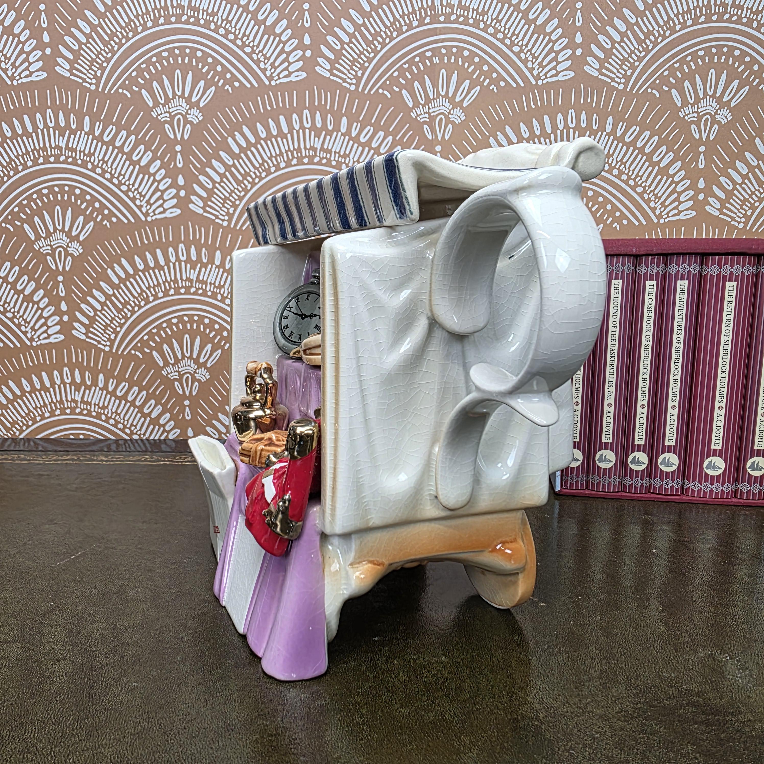 Vintage Novelty Teapot Market Stall Scene Ceramic Hand Painted Figurative Display Piece Collectible Kitchen