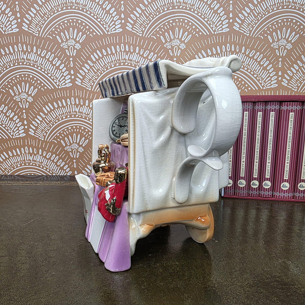 Vintage Novelty Teapot Market Stall Scene Ceramic Hand Painted Figurative Display Piece Collectible Kitchen