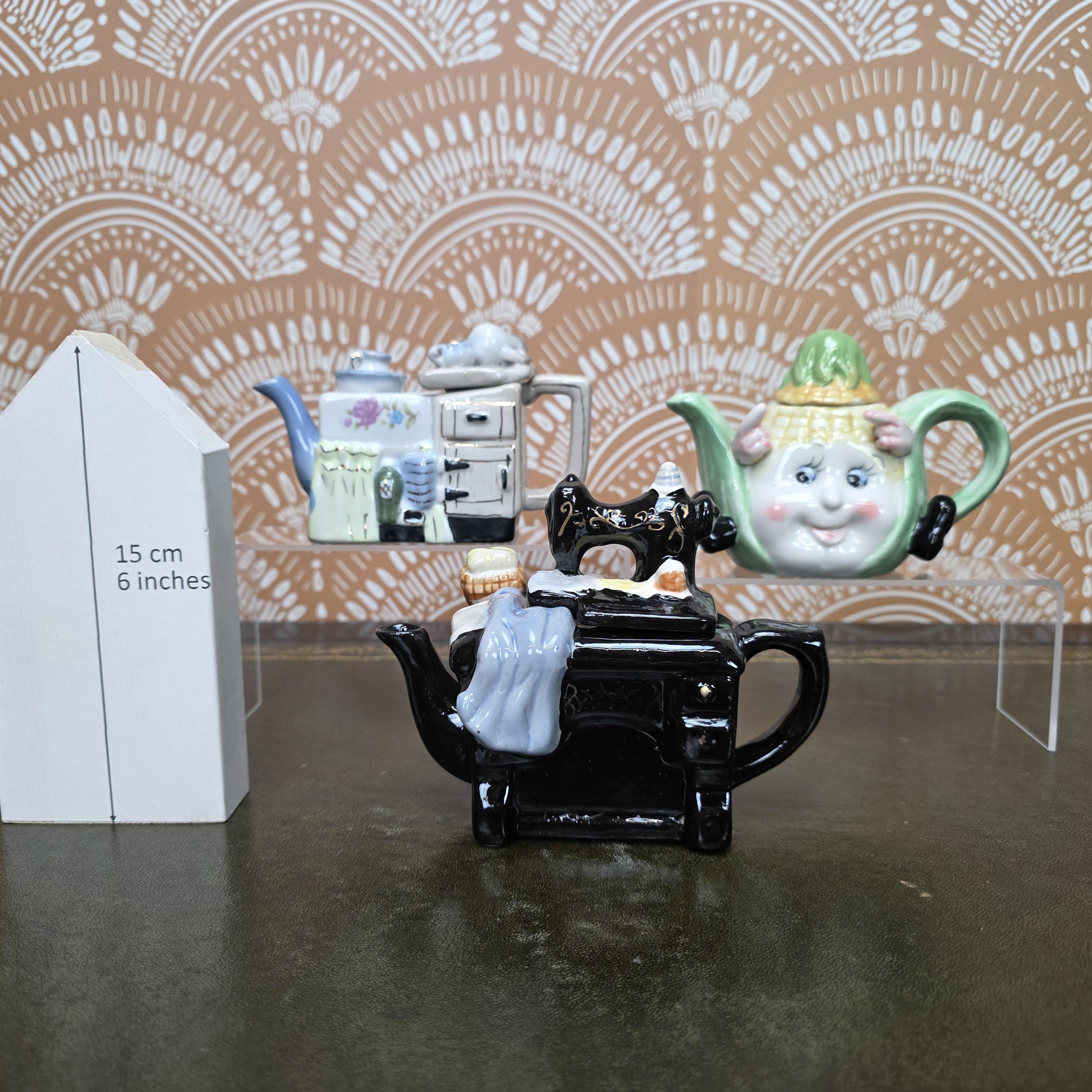 Ceramic Teapot Miniature Kitchen Design Collectors Piece Novelty Pottery Sewing Machine Cottage Corn Variants