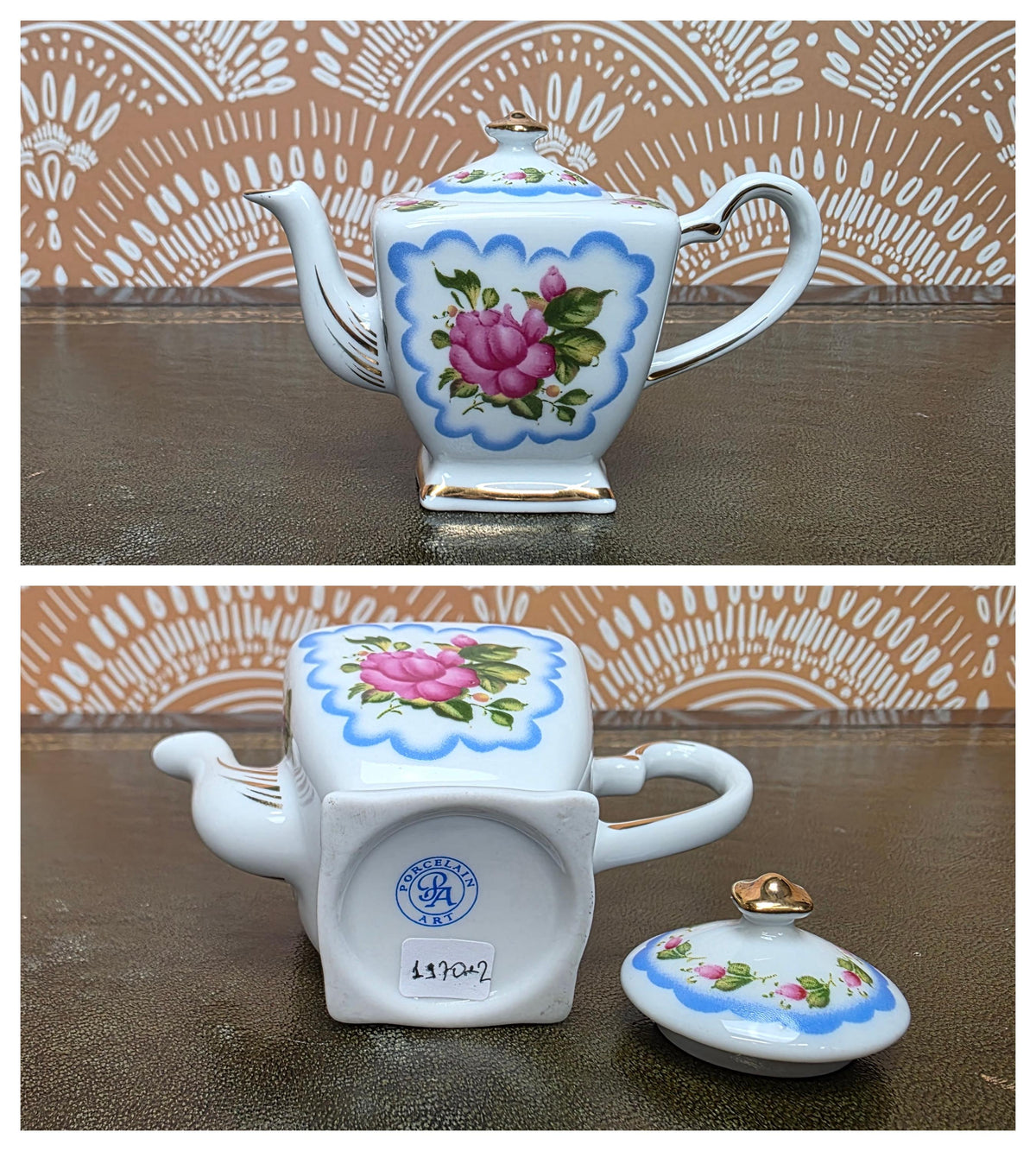Miniature Porcelain Teapot Collection Porcelain Art Floral Blue Willow Bird Design Vintage Display Decor