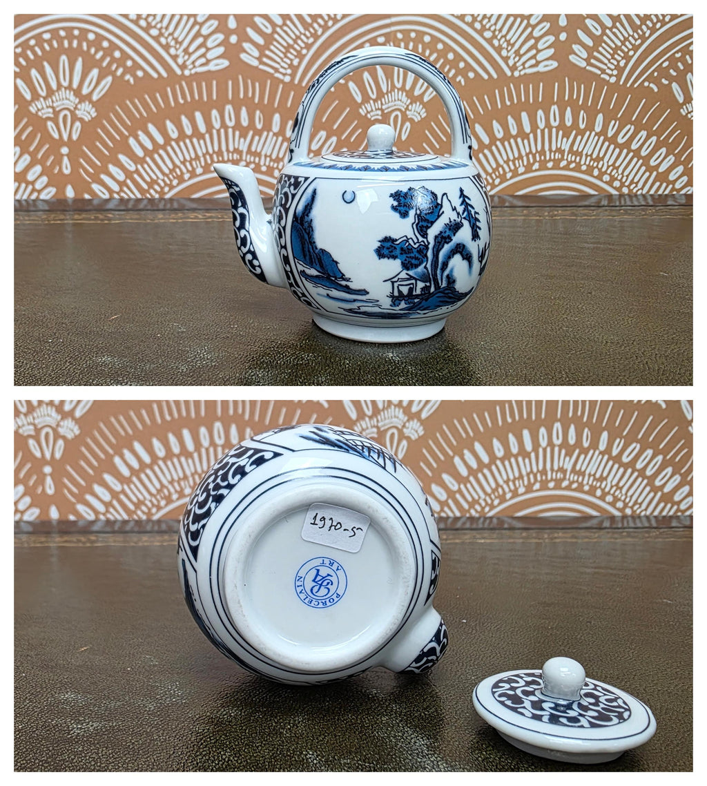 Miniature Porcelain Teapot Collection Porcelain Art Floral Blue Willow Bird Design Vintage Display Decor