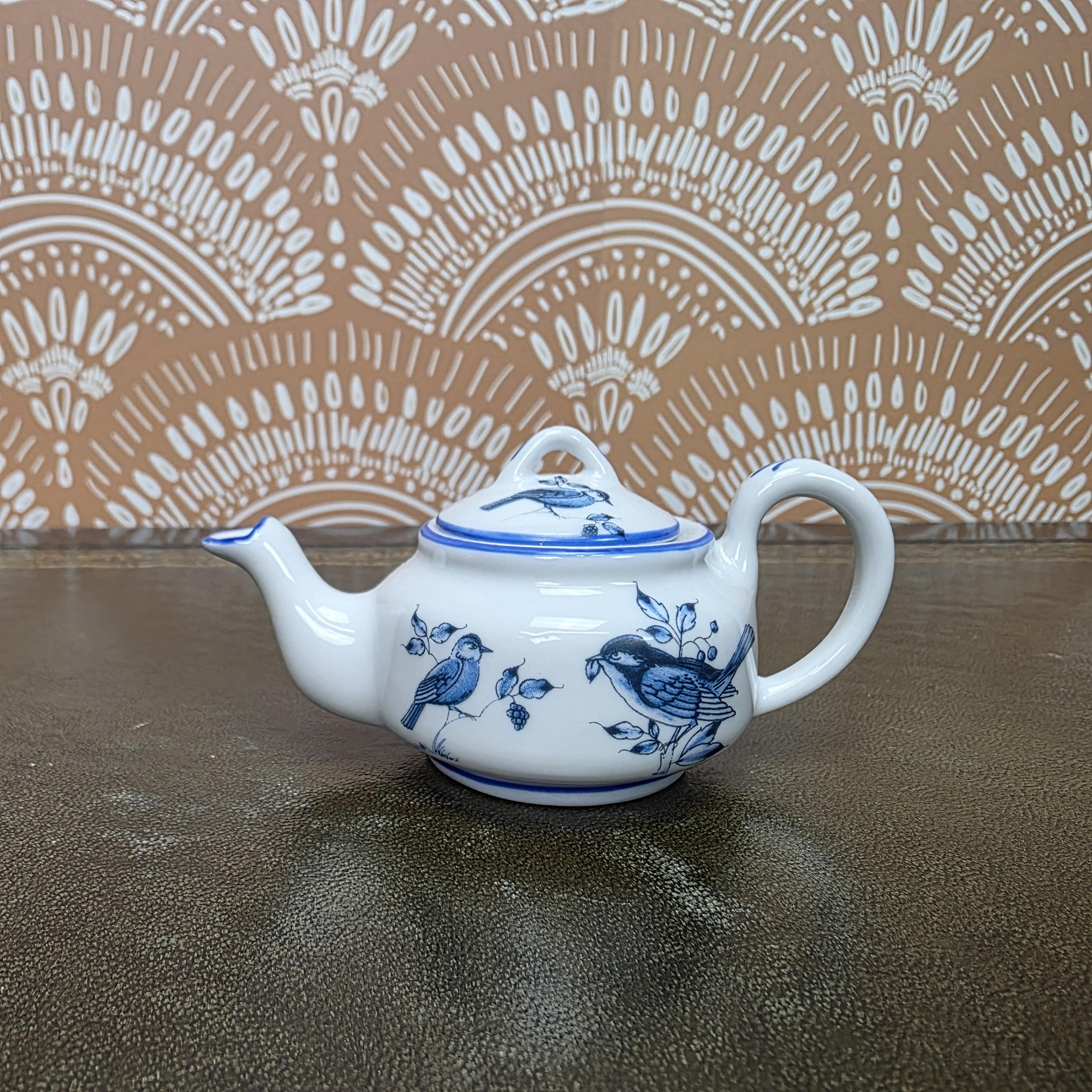 Miniature Porcelain Teapot Collection Porcelain Art Floral Blue Willow Bird Design Vintage Display Decor