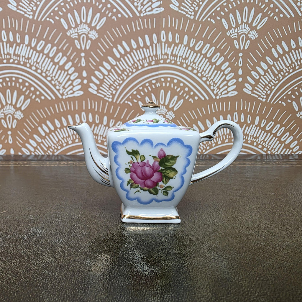 Miniature Porcelain Teapot Collection Porcelain Art Floral Blue Willow Bird Design Vintage Display Decor