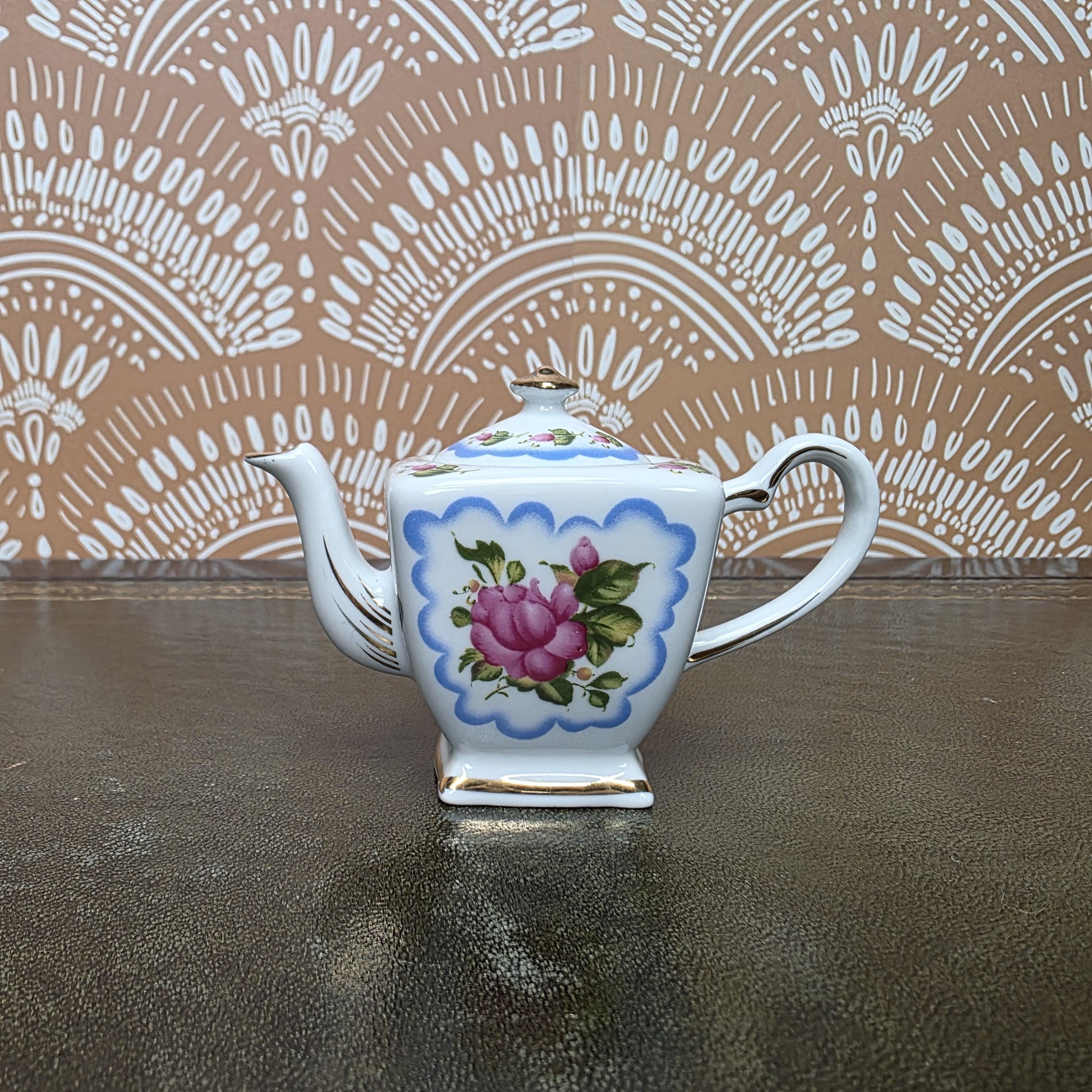 Miniature Porcelain Teapot Collection Porcelain Art Floral Blue Willow Bird Design Vintage Display Decor