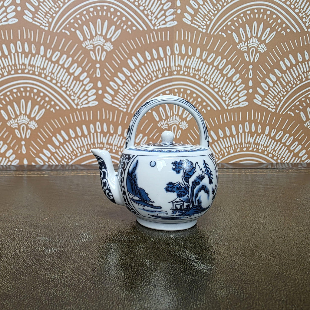 Miniature Porcelain Teapot Collection Porcelain Art Floral Blue Willow Bird Design Vintage Display Decor