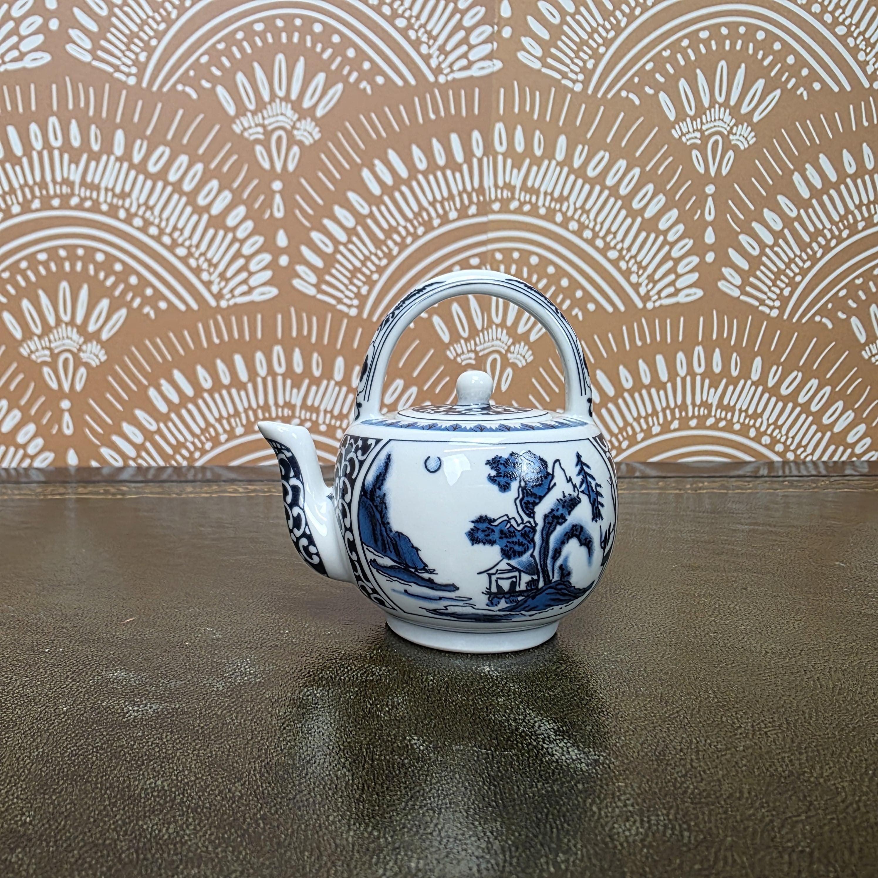 Miniature Porcelain Teapot Collection Porcelain Art Floral Blue Willow Bird Design Vintage Display Decor