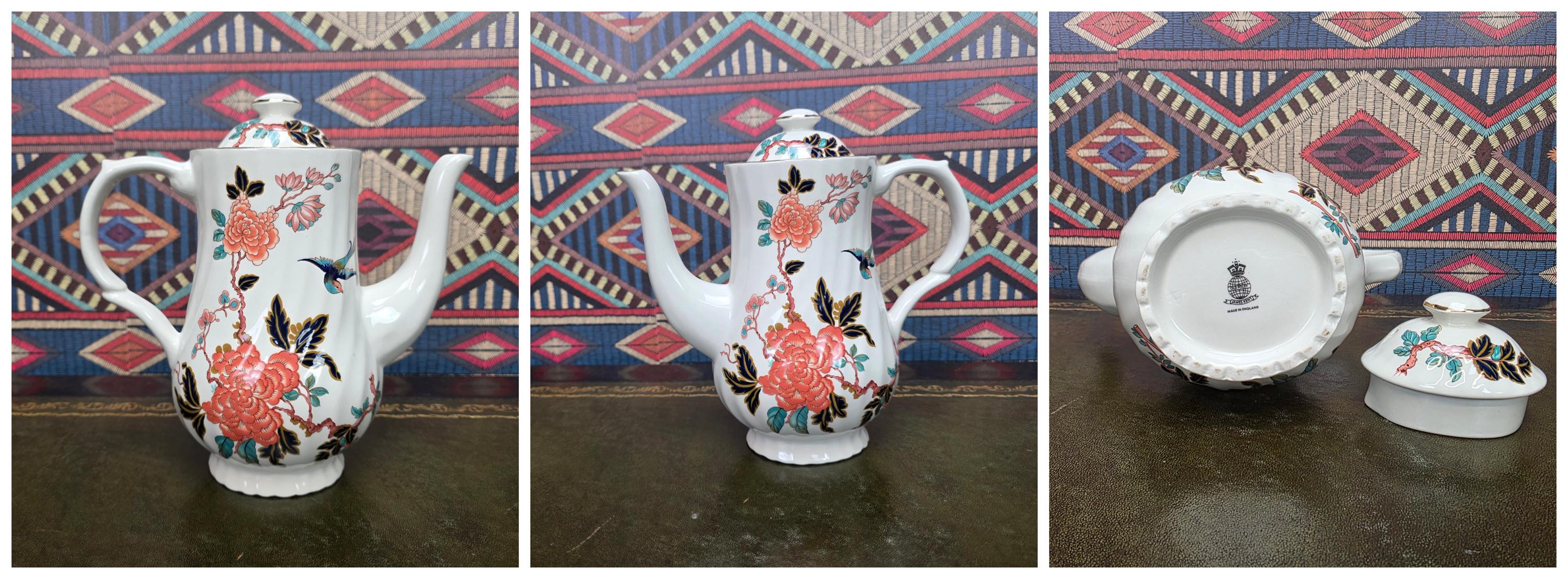James Kent Eastern Glory Teapot Chinoiserie Coffee Pot Old Foley England Floral Bird Collectible