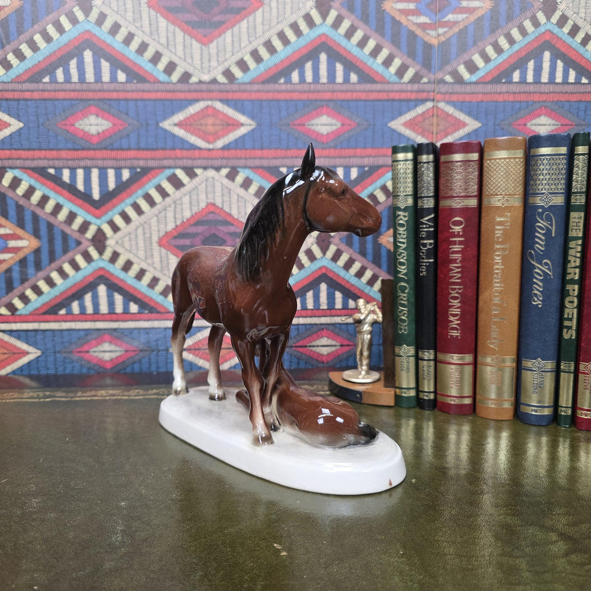 Vintage Porcelain Mare and Foal Figurine Brown Horse Family Sculpture Equestrian Decor Mid Century