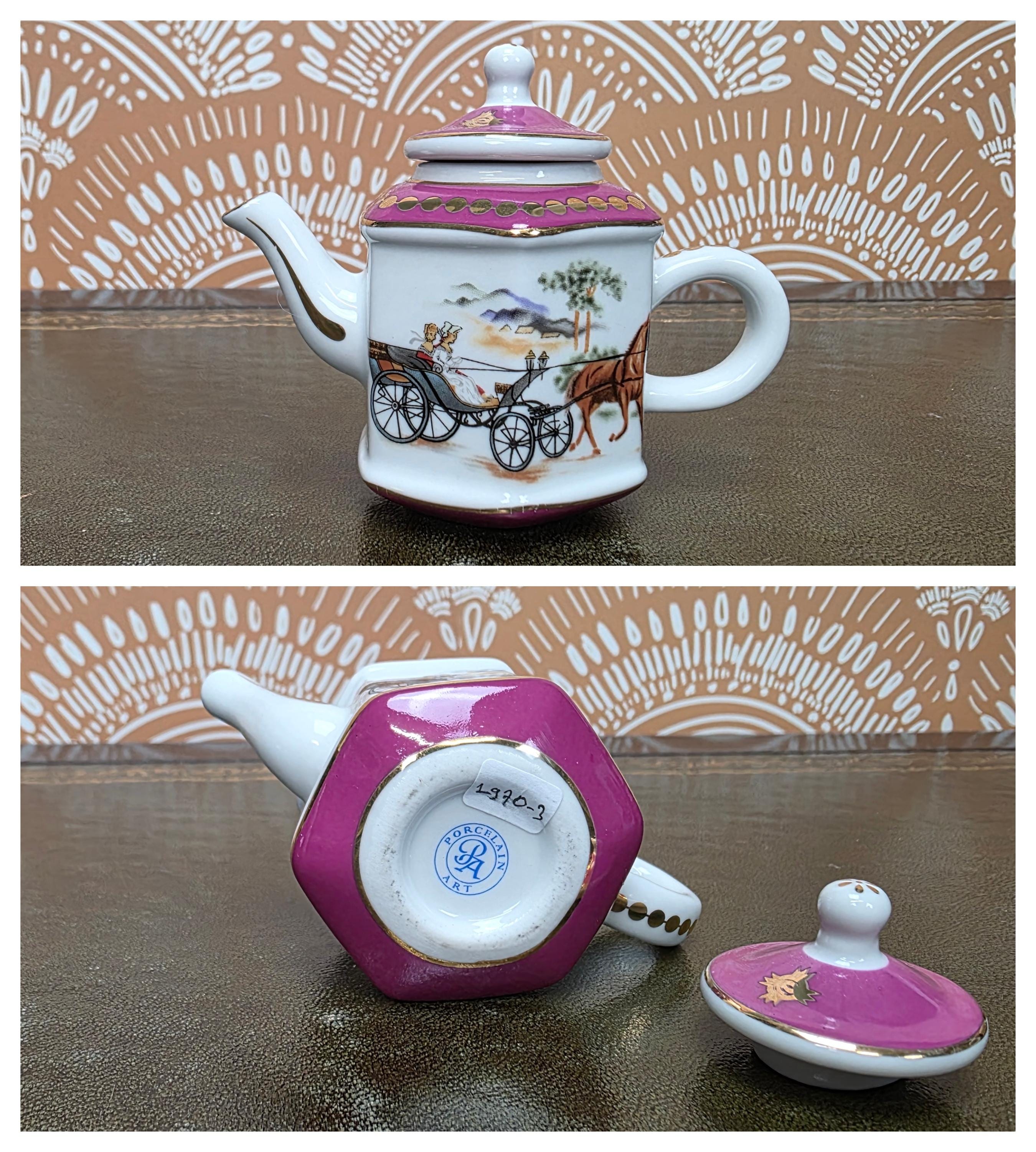 Miniature Porcelain Teapot Collection Porcelain Art Floral Blue Willow Bird Design Vintage Display Decor