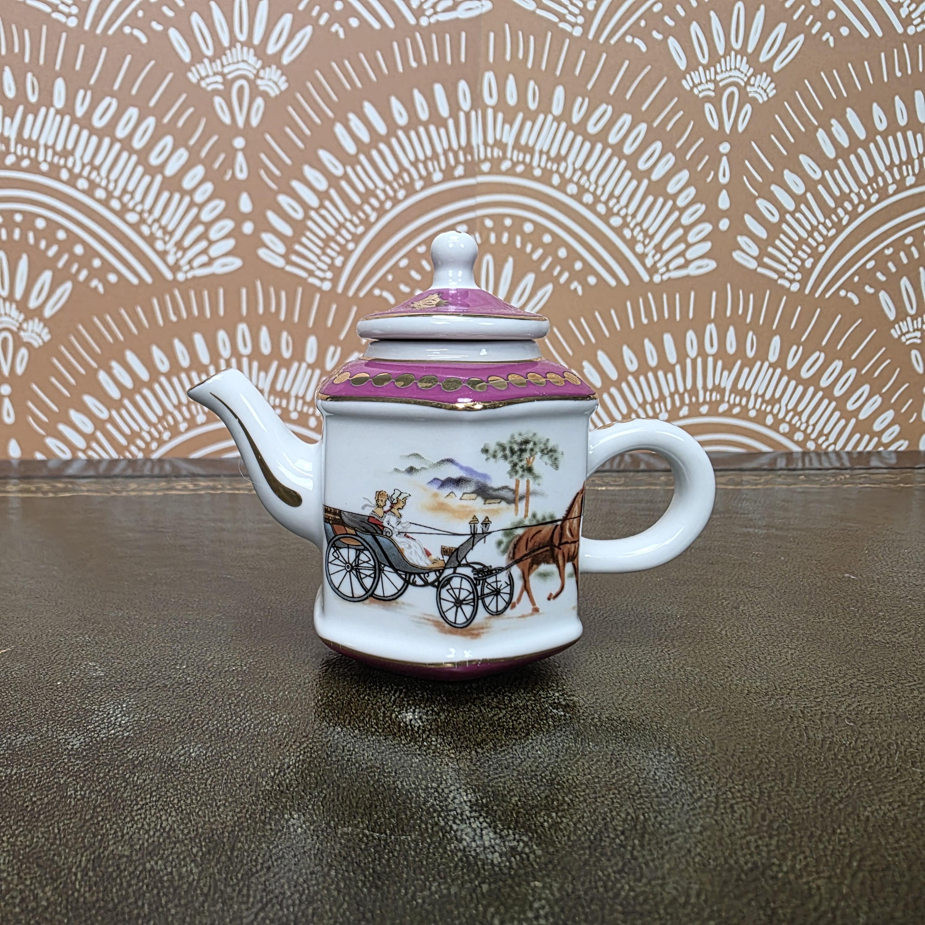 Miniature Porcelain Teapot Collection Porcelain Art Floral Blue Willow Bird Design Vintage Display Decor