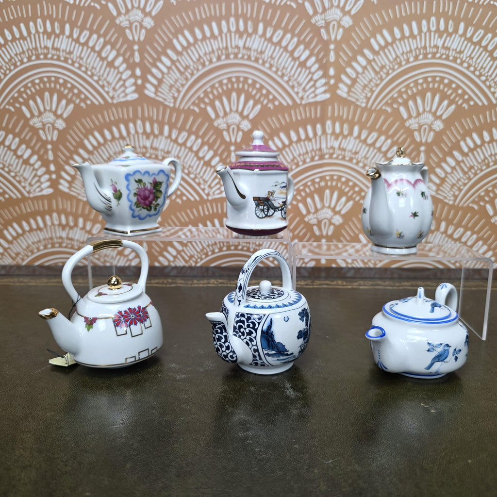 Miniature Porcelain Teapot Collection Porcelain Art Floral Blue Willow Bird Design Vintage Display Decor