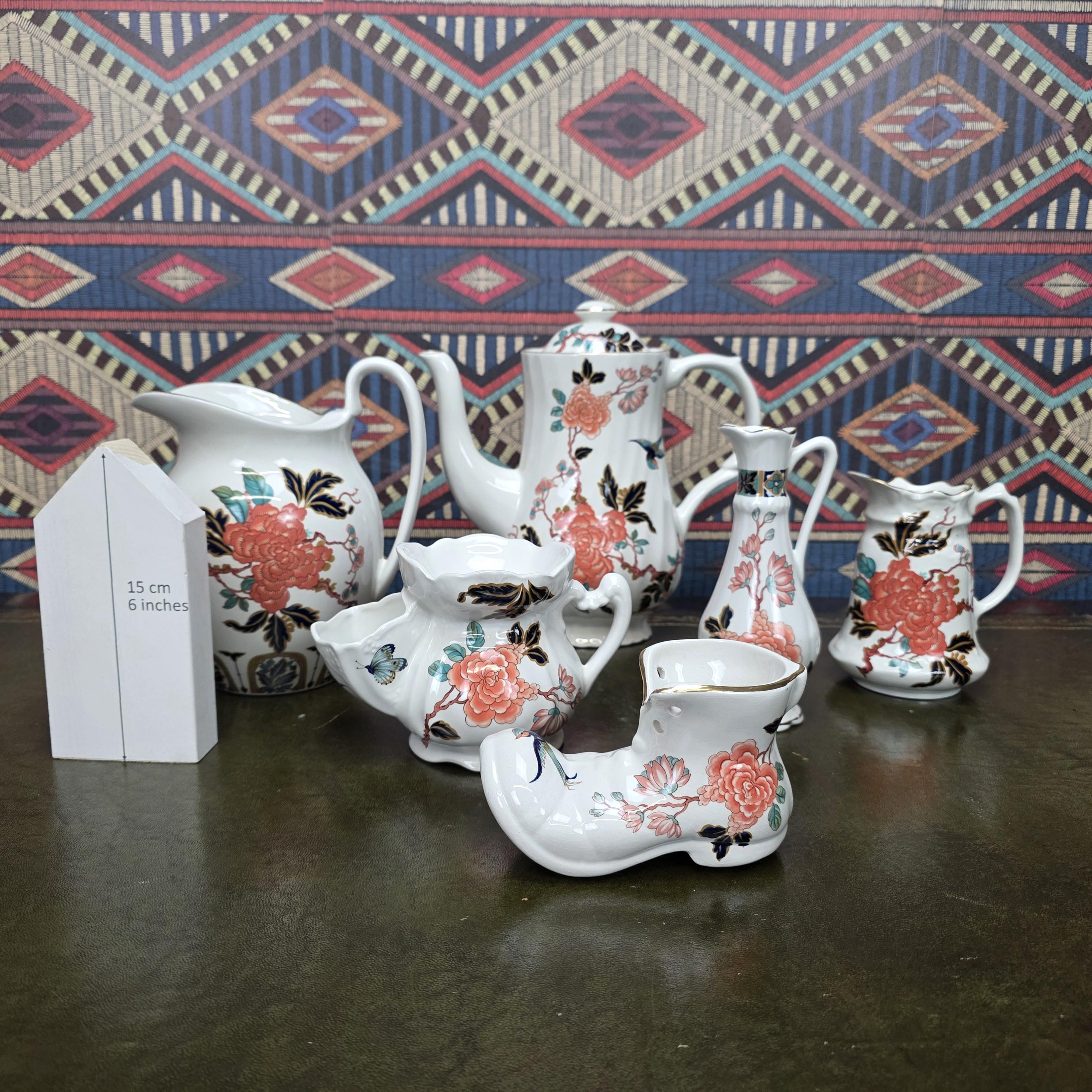 James Kent Eastern Glory Teapot Chinoiserie Coffee Pot Old Foley England Floral Bird Collectible
