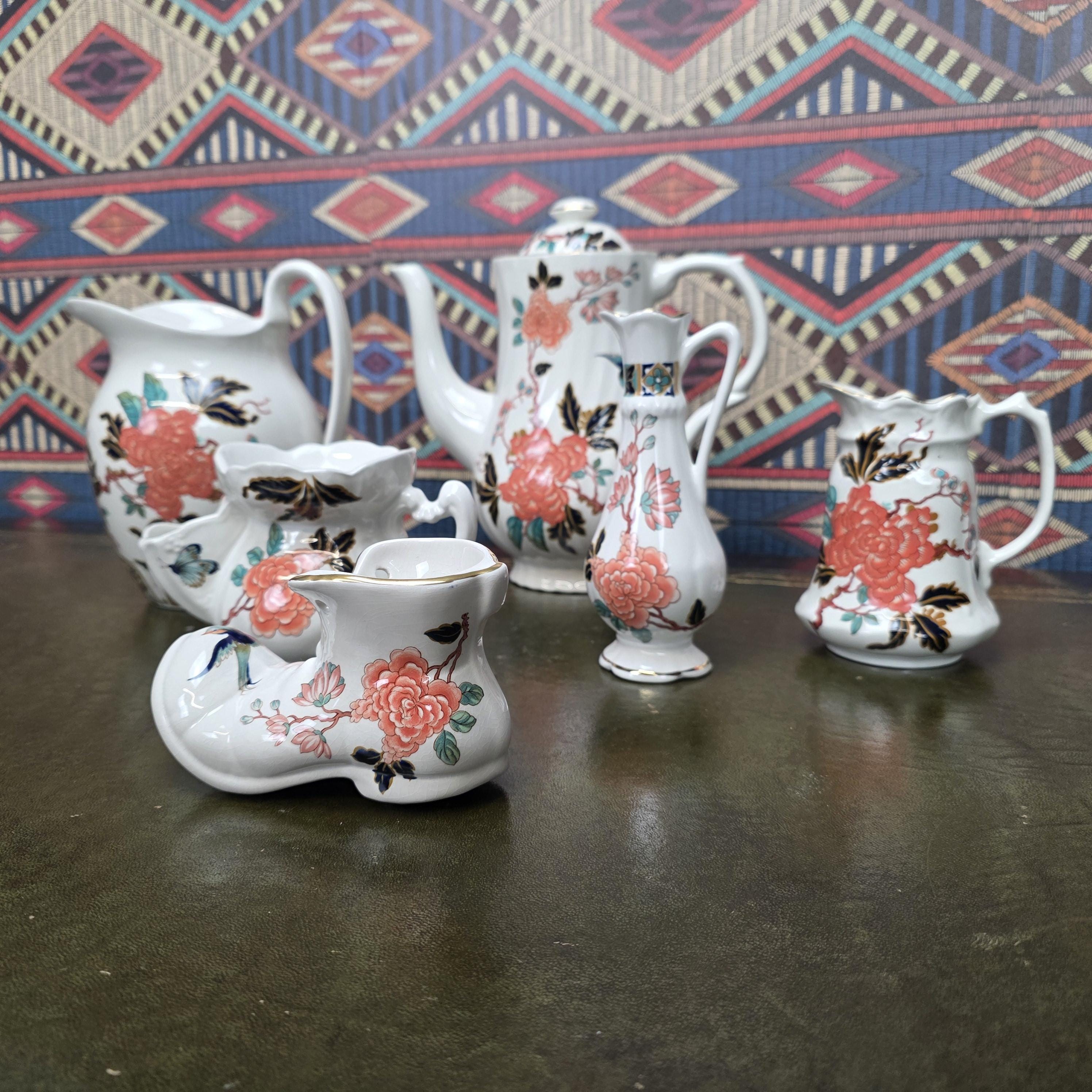 James Kent Eastern Glory Teapot Chinoiserie Coffee Pot Old Foley England Floral Bird Collectible