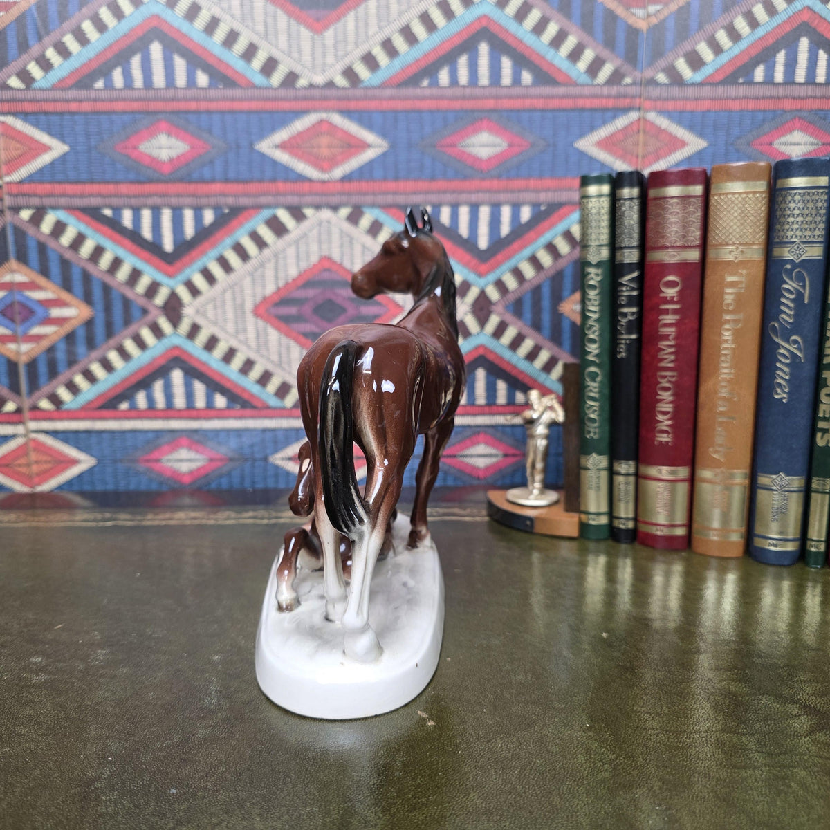 Vintage Porcelain Mare and Foal Figurine Brown Horse Family Sculpture Equestrian Decor Mid Century