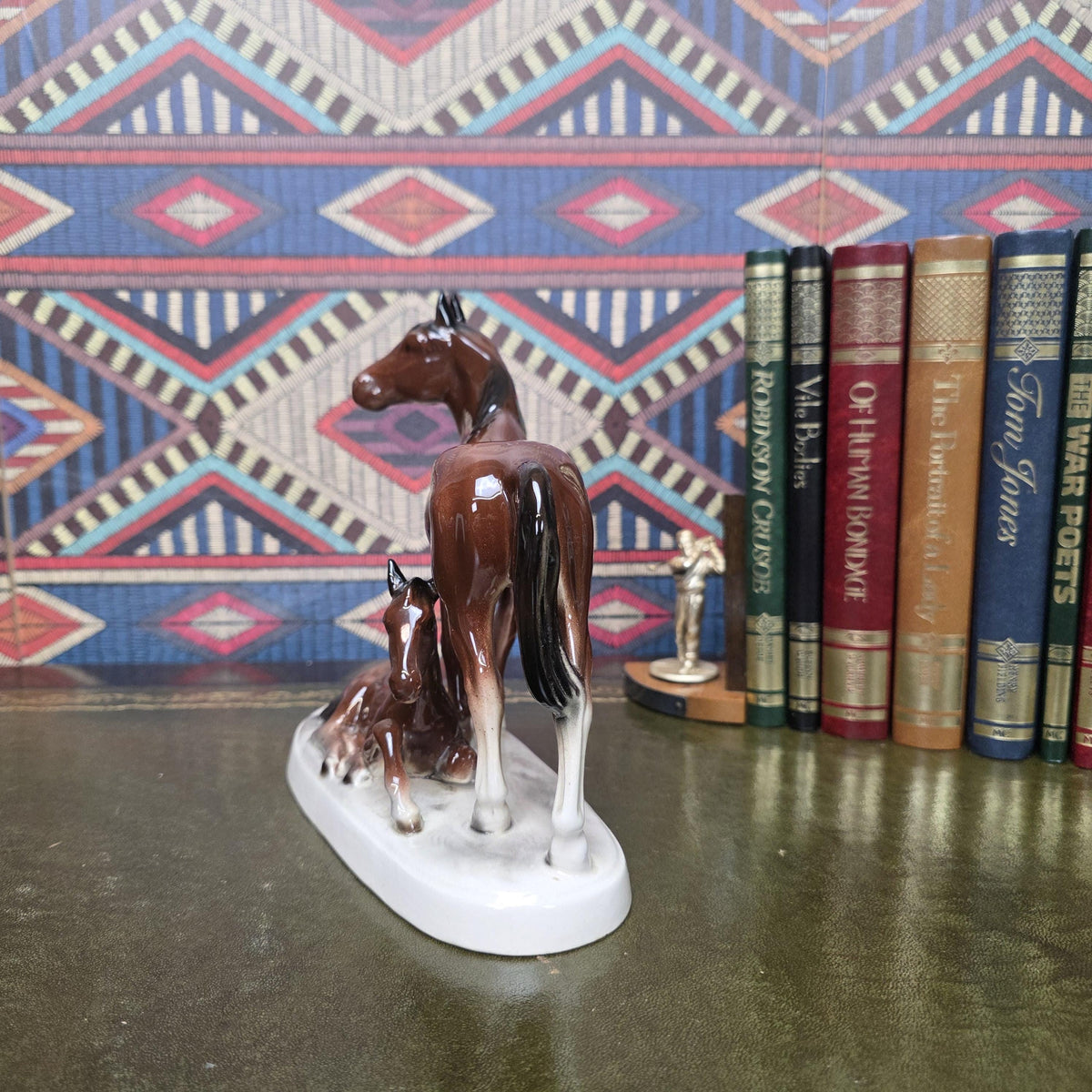 Vintage Porcelain Mare and Foal Figurine Brown Horse Family Sculpture Equestrian Decor Mid Century