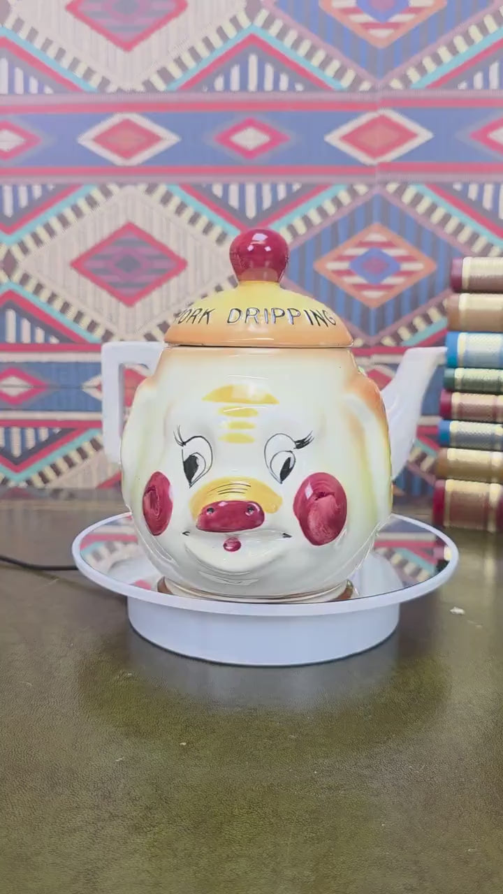 Vintage Pig Face Pork Dripping Jar Ceramic Storage Pot Kitchen Canister Novelty Farmhouse Decor