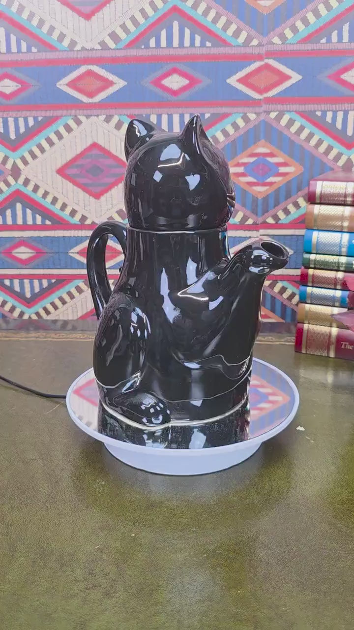 Vintage Black Cat Teapot Ceramic Figural Cat Coffee Pot Halloween Gothic Kitchen Decor Collectible