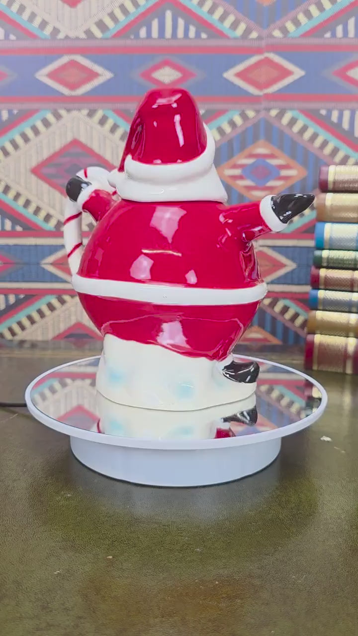 Vintage Santa Teapot Ceramic Christmas Teapot Candy Cane Handle Holiday Serving Pot Figurine Style