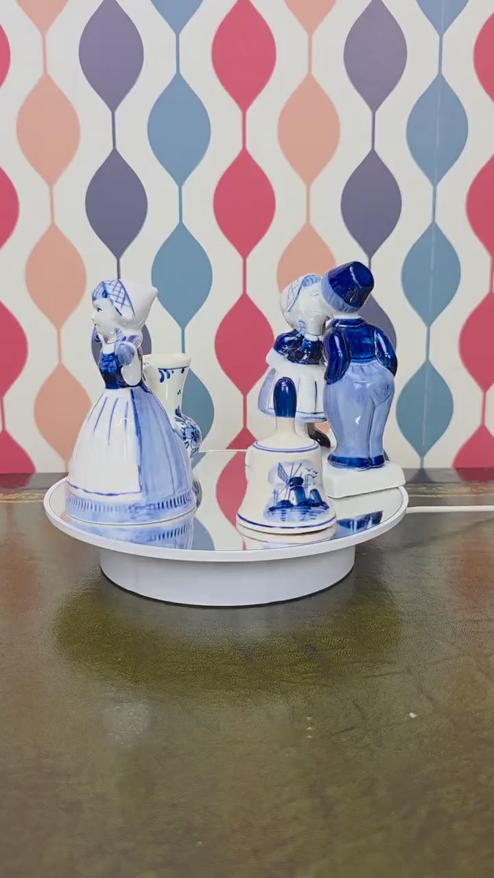 Vintage Delft Blue Kissing Couple Figurine Holland Volendam Hand Painted Dutch Ceramic Statue