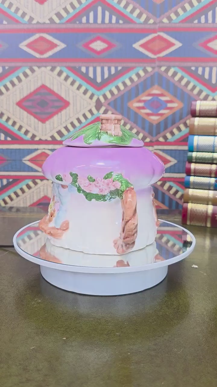 Vintage Cottage Teapot Mushroom House Ceramic Fairy Cottagecore Kitchen Decor Figural Collectible