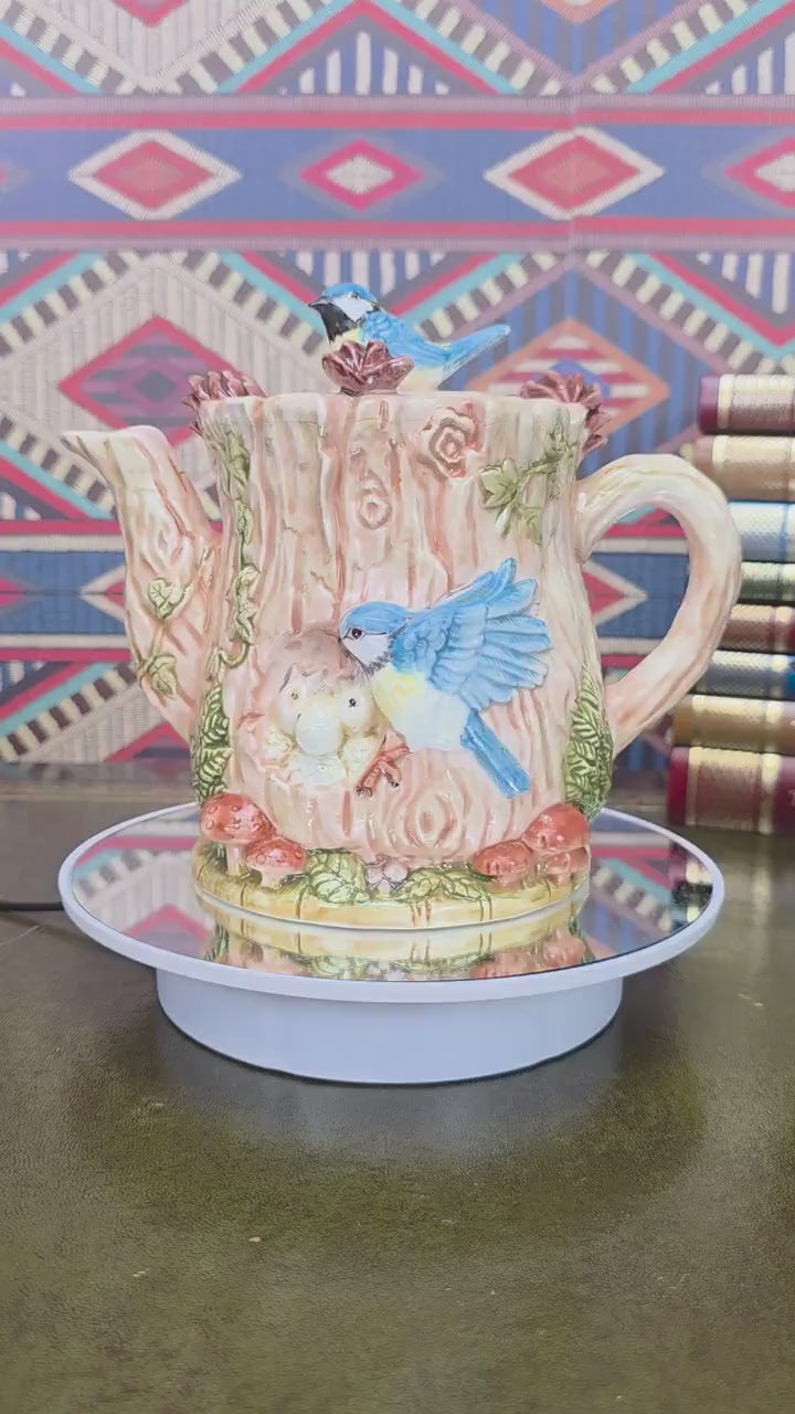 Vintage Leonardo Collection Bird Teapot Decorative Ceramic Woodland Cottagecore Bluebird Teapot Sculpture