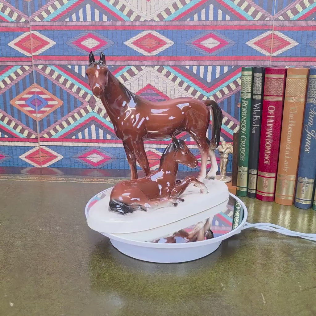 Vintage Porcelain Mare and Foal Figurine Brown Horse Family Sculpture Equestrian Decor Mid Century