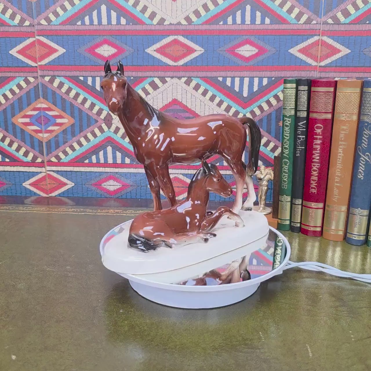 Vintage Porcelain Mare and Foal Figurine Brown Horse Family Sculpture Equestrian Decor Mid Century